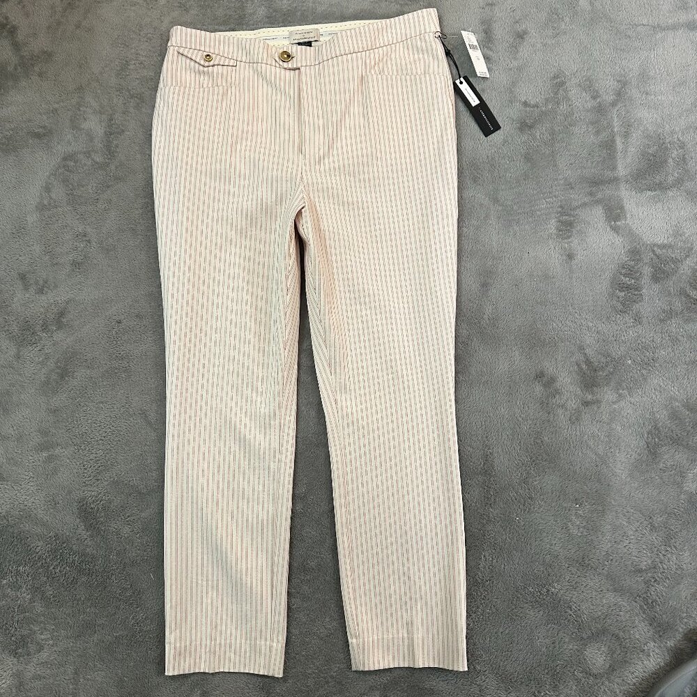 NWT By Anthropologie The Essential Slim Pants Trousers Size 12 Cream Pinstripe